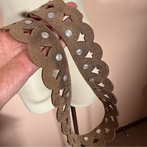 Etro Milano Brown Leather Metal Studded bikercore belt size 31 to 33